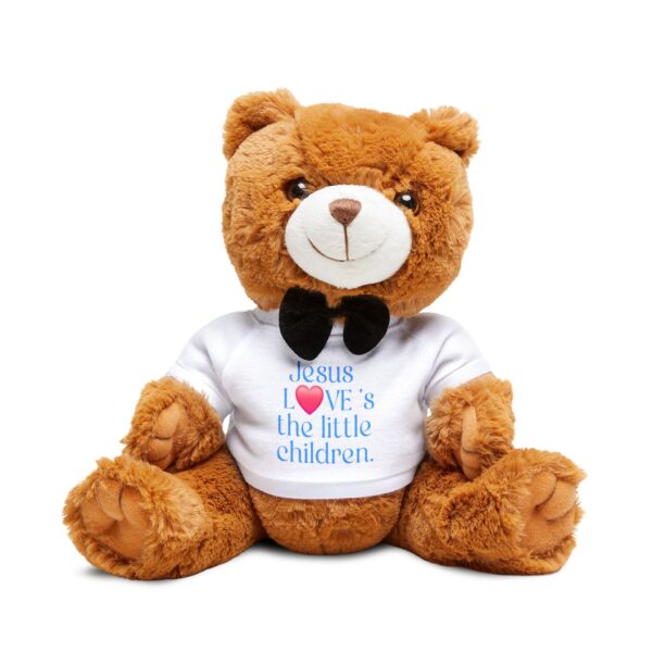 "Jesus LOVE'S the little children" Teddy Bear with Light Blue Writing T-Shirt