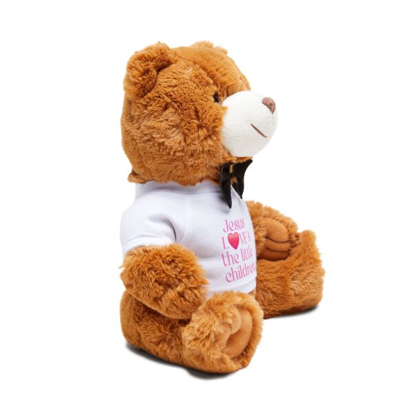 "Jesus LOVE'S the little children" Teddy Bear with Light Pink writing T-Shirt - Image 2