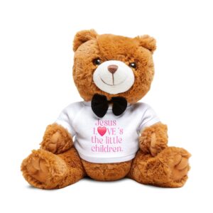 "Jesus LOVE'S the little children" Teddy Bear with Light Pink writing T-Shirt
