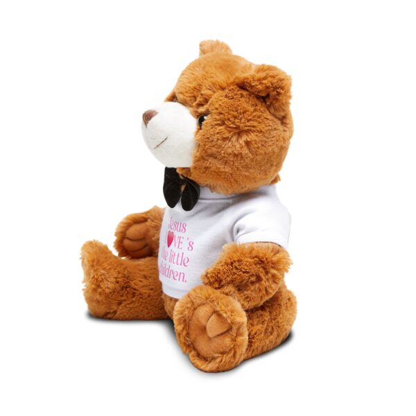 "Jesus LOVE'S the little children" Teddy Bear with Light Pink writing T-Shirt - Image 3
