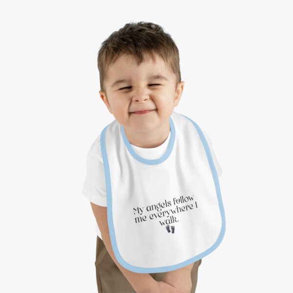 "My Angels Follow Me Everywhere I Walk" Baby Contrast Trim Jersey Bib - Image 4